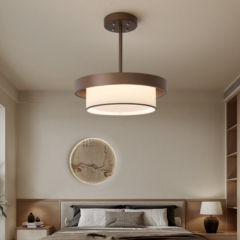 Three-Tier Fabric Ring Pendant Light, Bronze, LED