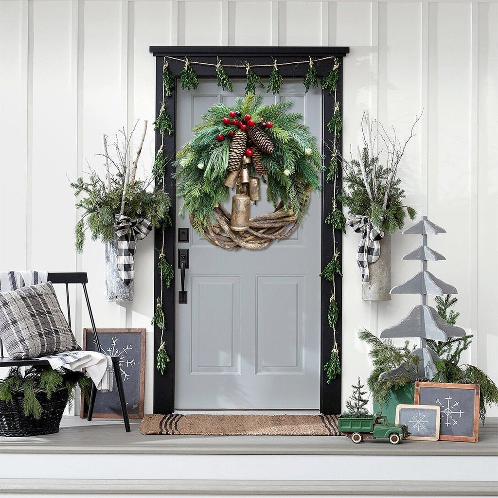 Rustic Christmas Wreath with Pine Cones and Gold Bells, 43cm