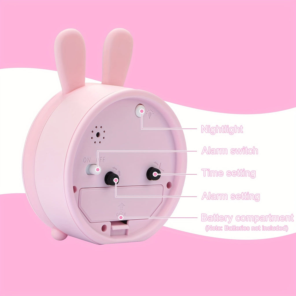Silent Children's Alarm Clock with Night Light, Rabbit Design