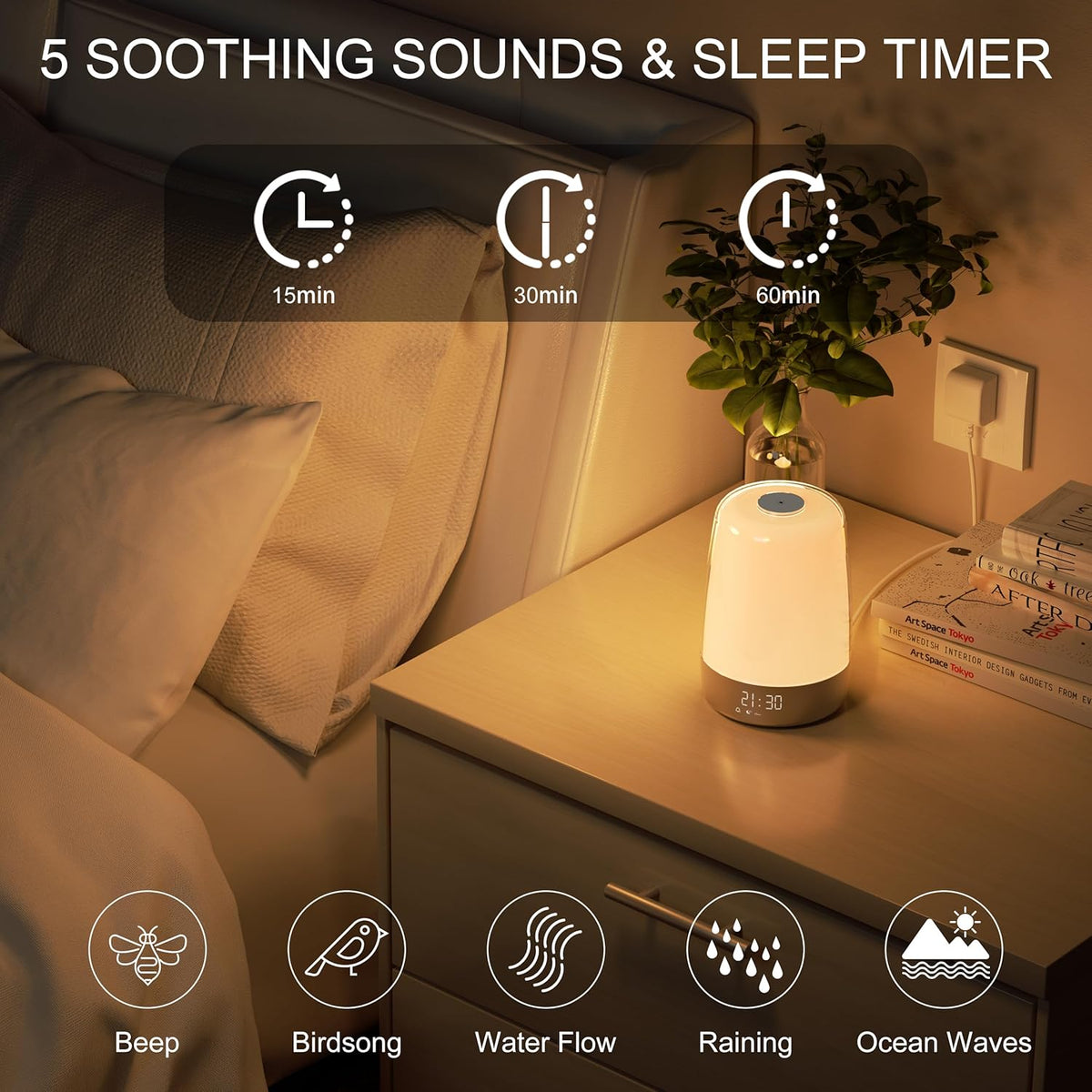 Sunrise Wake-Up Light Alarm Clock with Nature Sounds, USB-C