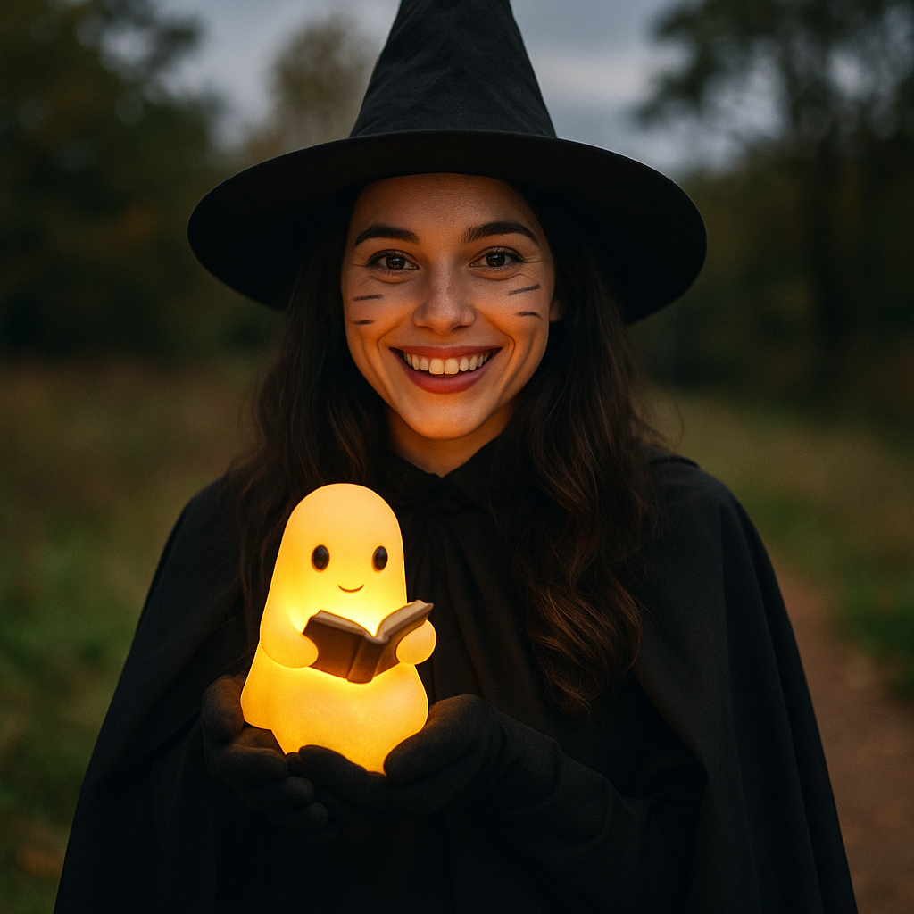 Handmade Ceramic Ghost Night Light with Warm White LED