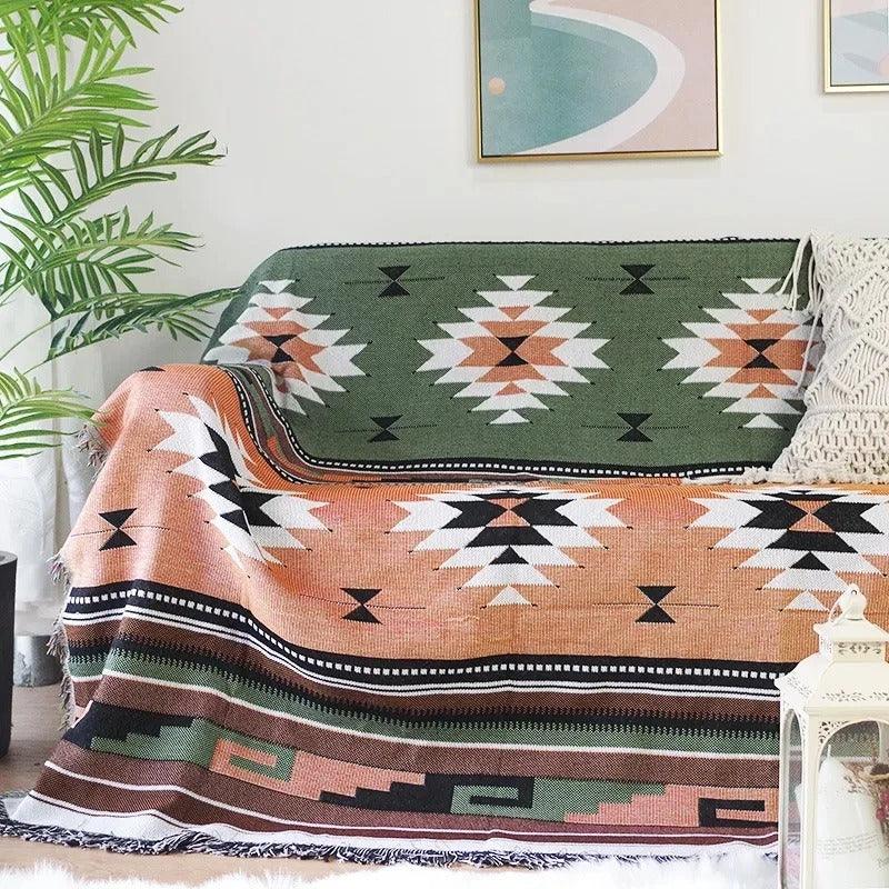 Jacquard Woven Throw with Plaited Fringes, 130 x 160 cm