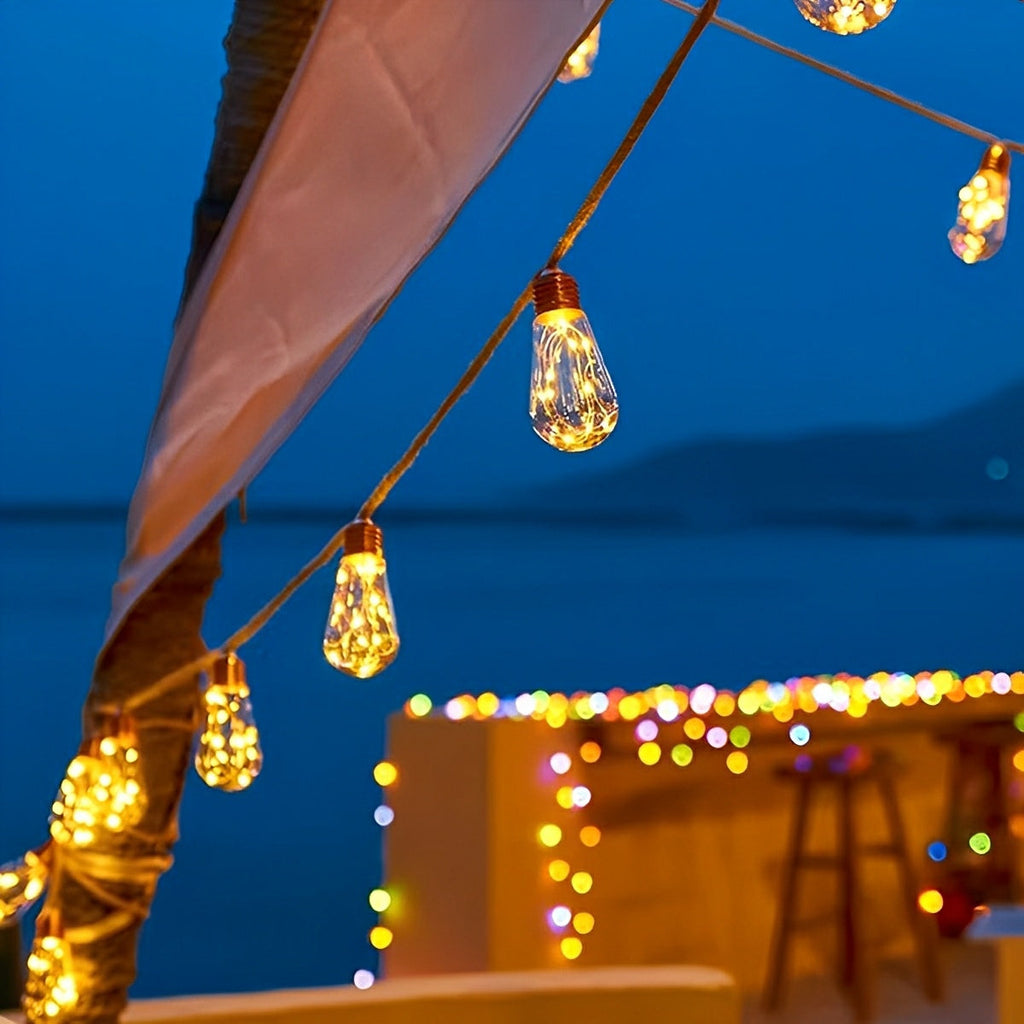 Solar Edison Bulb String Lights, 20 LEDs, 10 m, Warm White