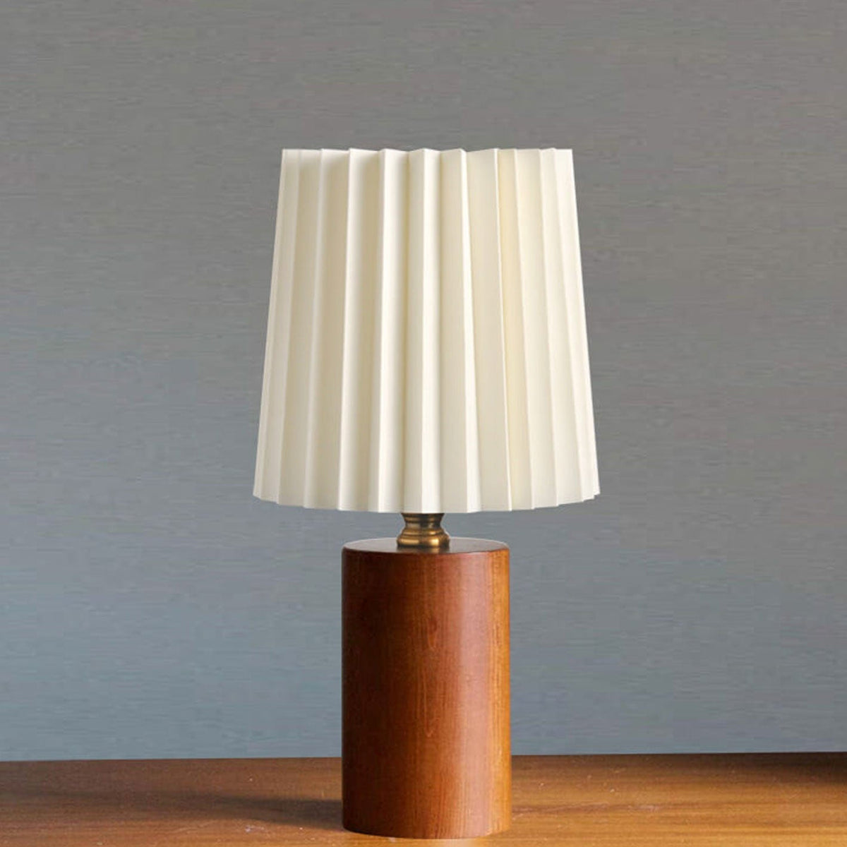 Pleated Shade Table Lamp with Wooden Base, 31 cm