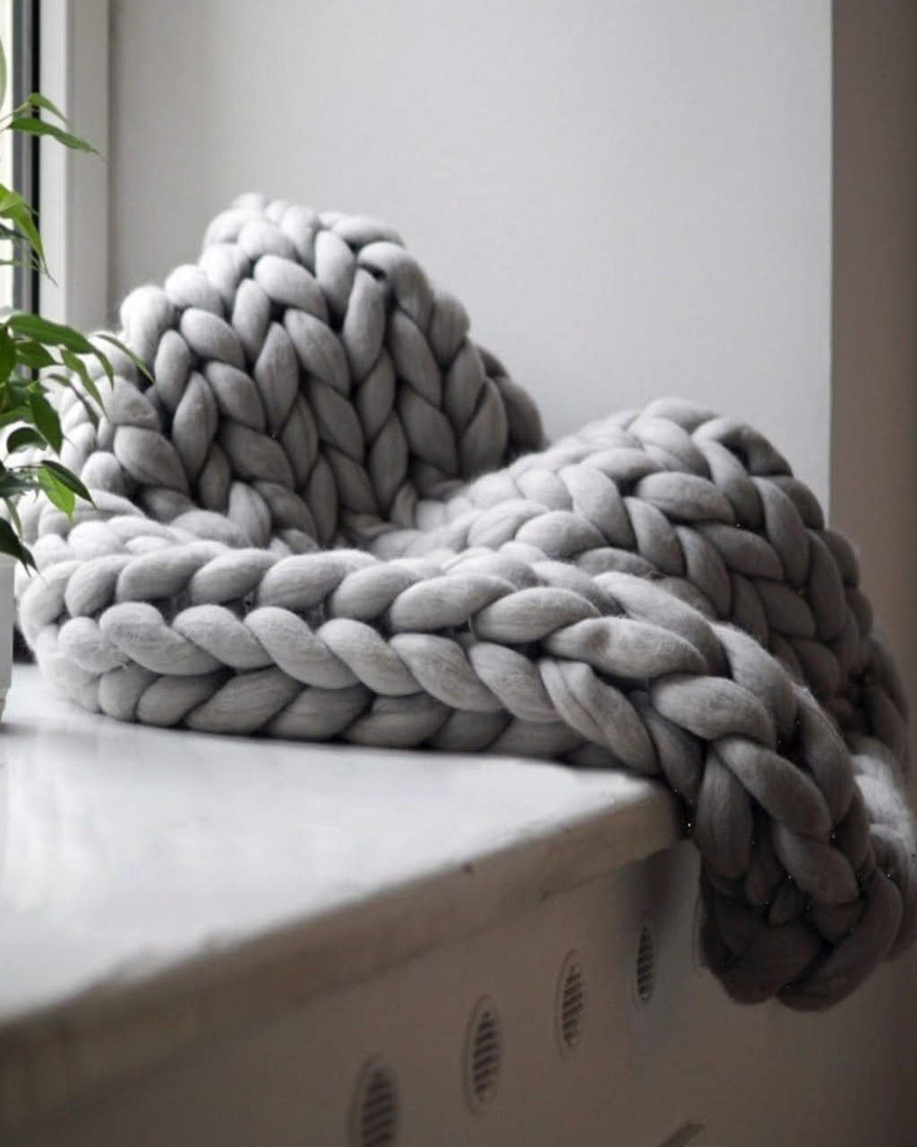 Hand-Knitted Chunky Chenille Throw Blanket