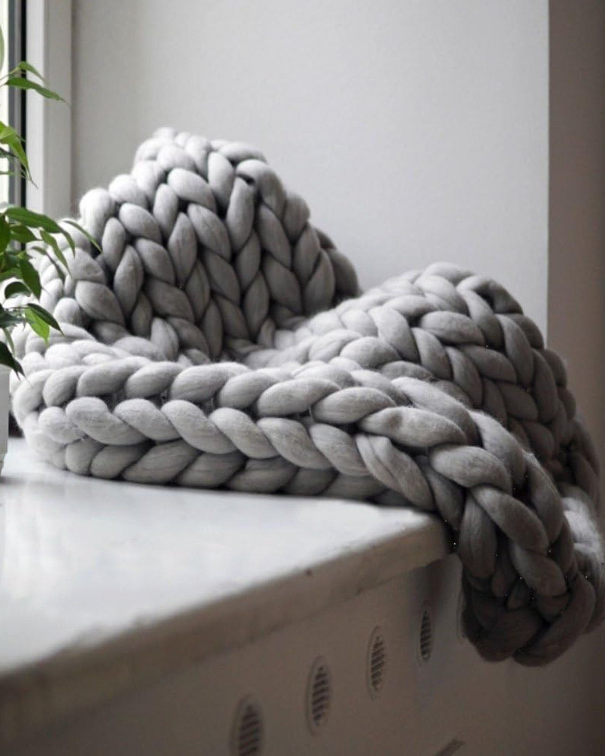 Hand-Knitted Chunky Chenille Throw Blanket