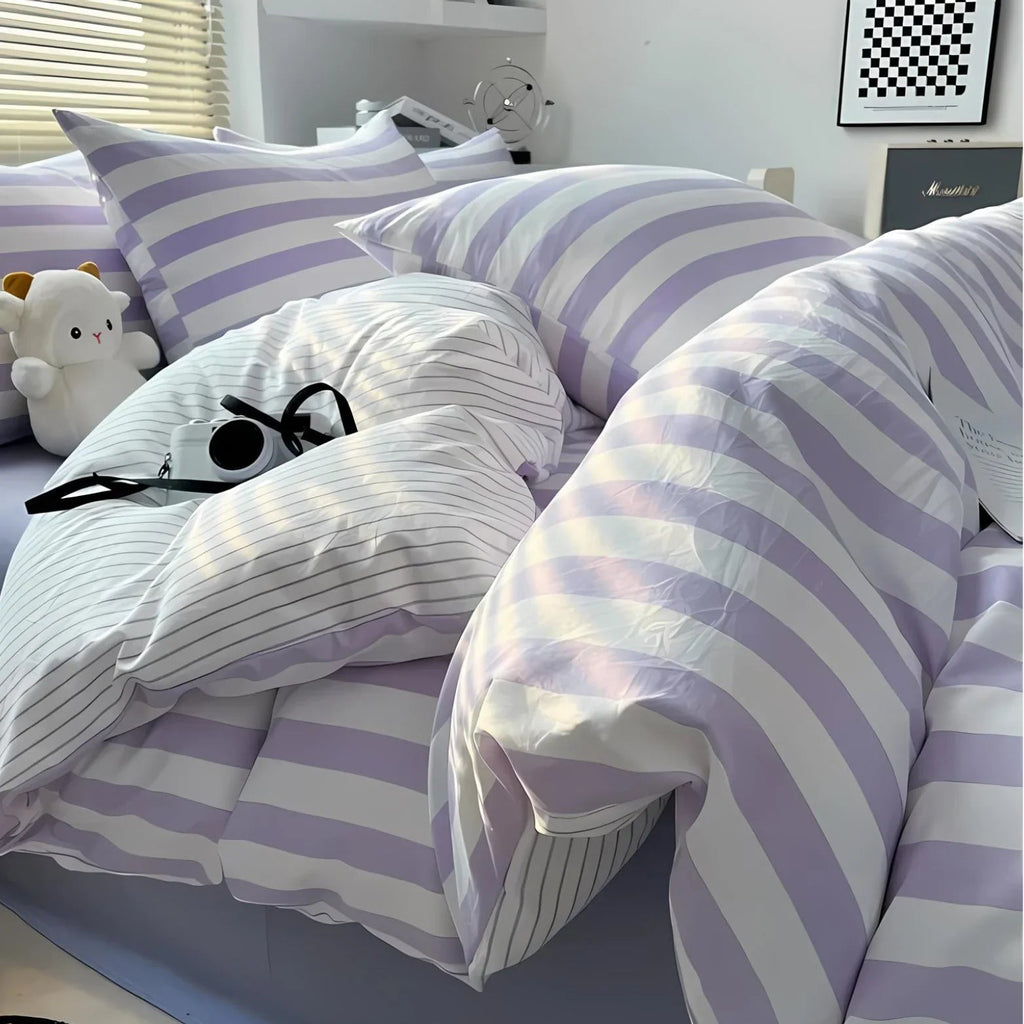 Striped Duvet Cover Set with Fitted Sheet, Four Bed Sizes