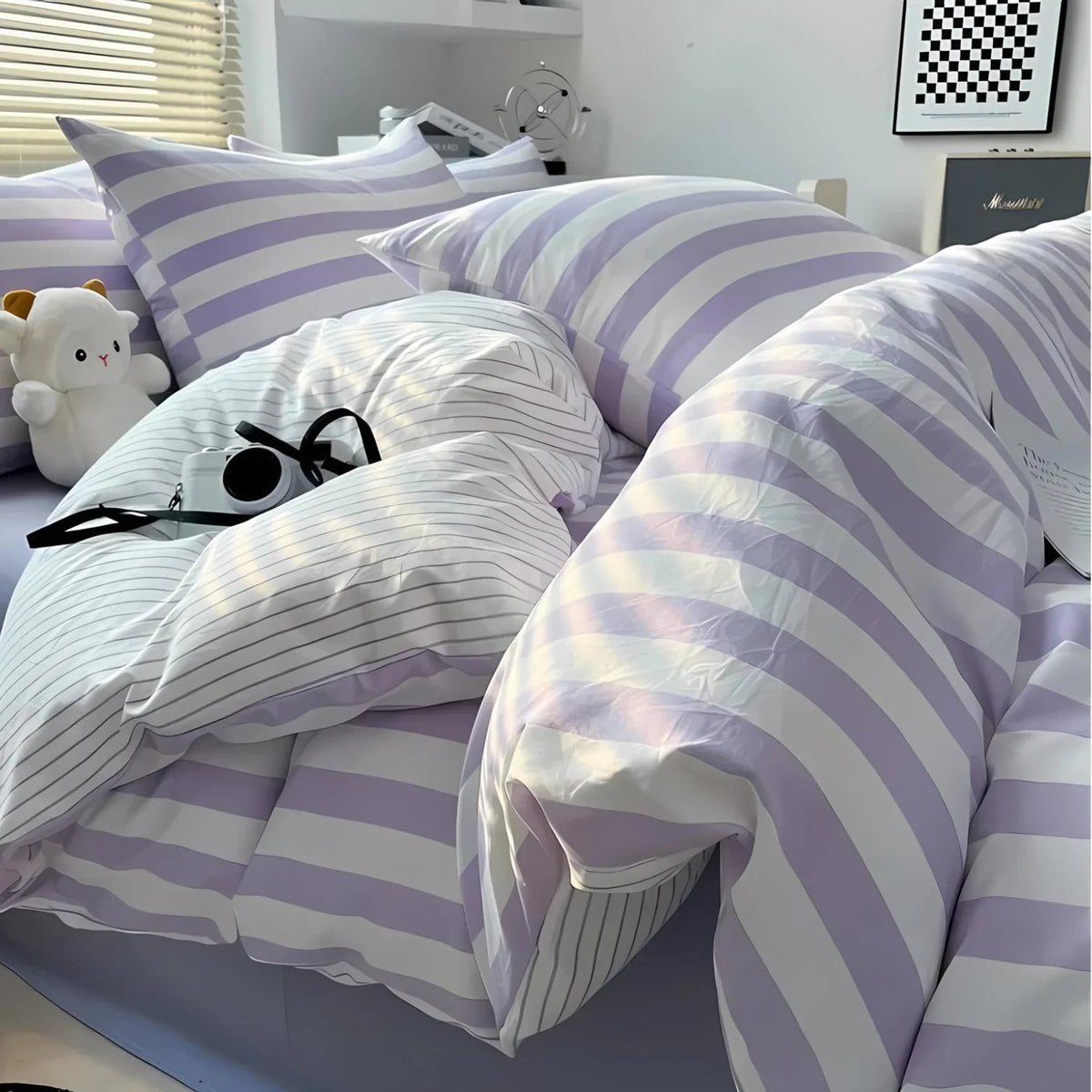 Striped Duvet Cover Set with Fitted Sheet, Four Bed Sizes