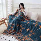 Layered Cotton Gauze Throw with Jacquard Weave and Tassels