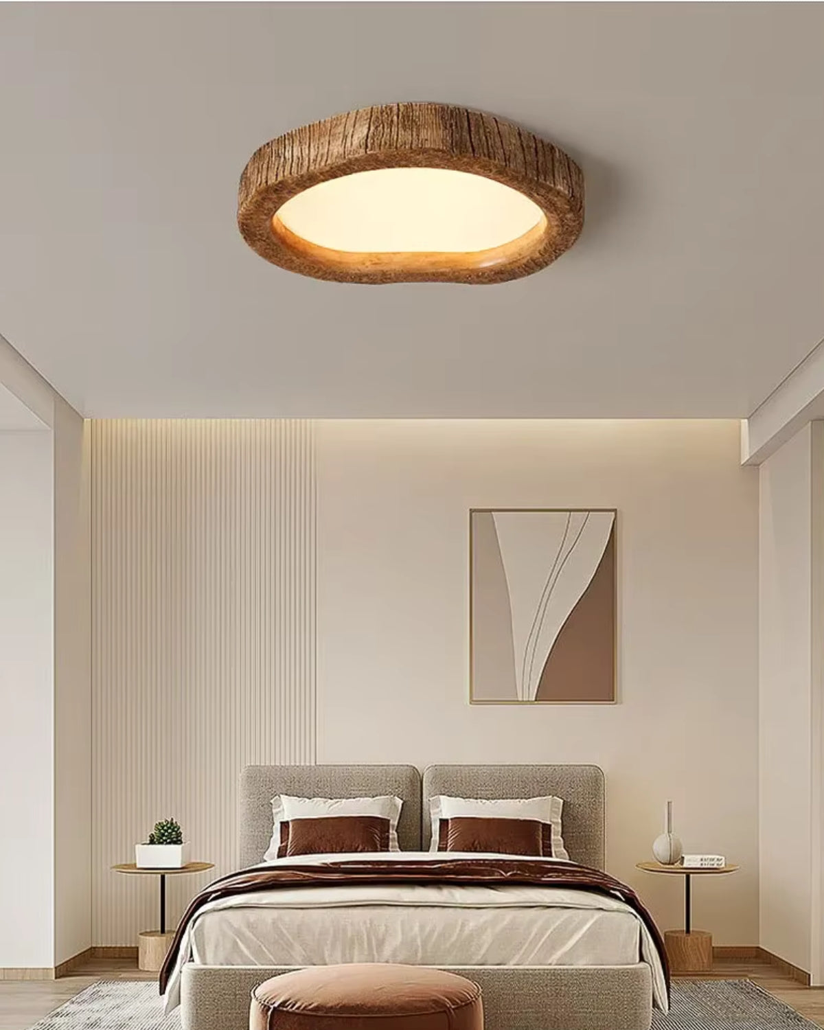 Round Wood-Effect LED Ceiling Light, Low Profile, 3 Sizes