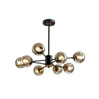 Scandinavian Glass Globe Chandelier, Black Iron, 6 to 16 Lights