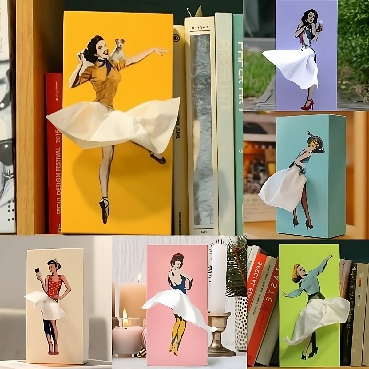 Sculptural Tissue Box with Flying Skirt Figure, 25 x 13 cm