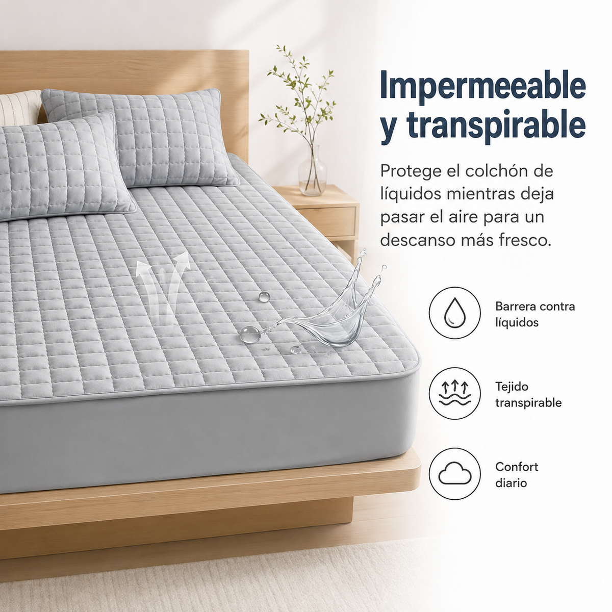 Quilted Water-Resistant Mattress Protector, Fits 30cm Depth