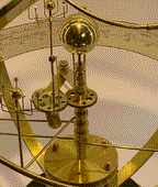 Mechanical Solar System Model with Gemstone Planets and Oak Base