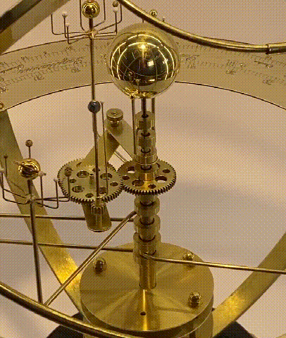Mechanical Solar System Model with Gemstone Planets and Oak Base