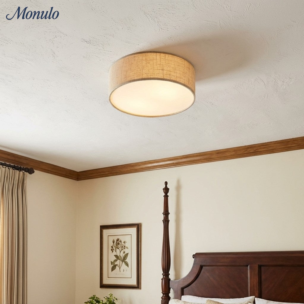 Linen Drum Ceiling Light, 45.7cm, White Flax Texture
