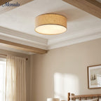 Linen Drum Ceiling Light, 45.7cm, White Flax Texture