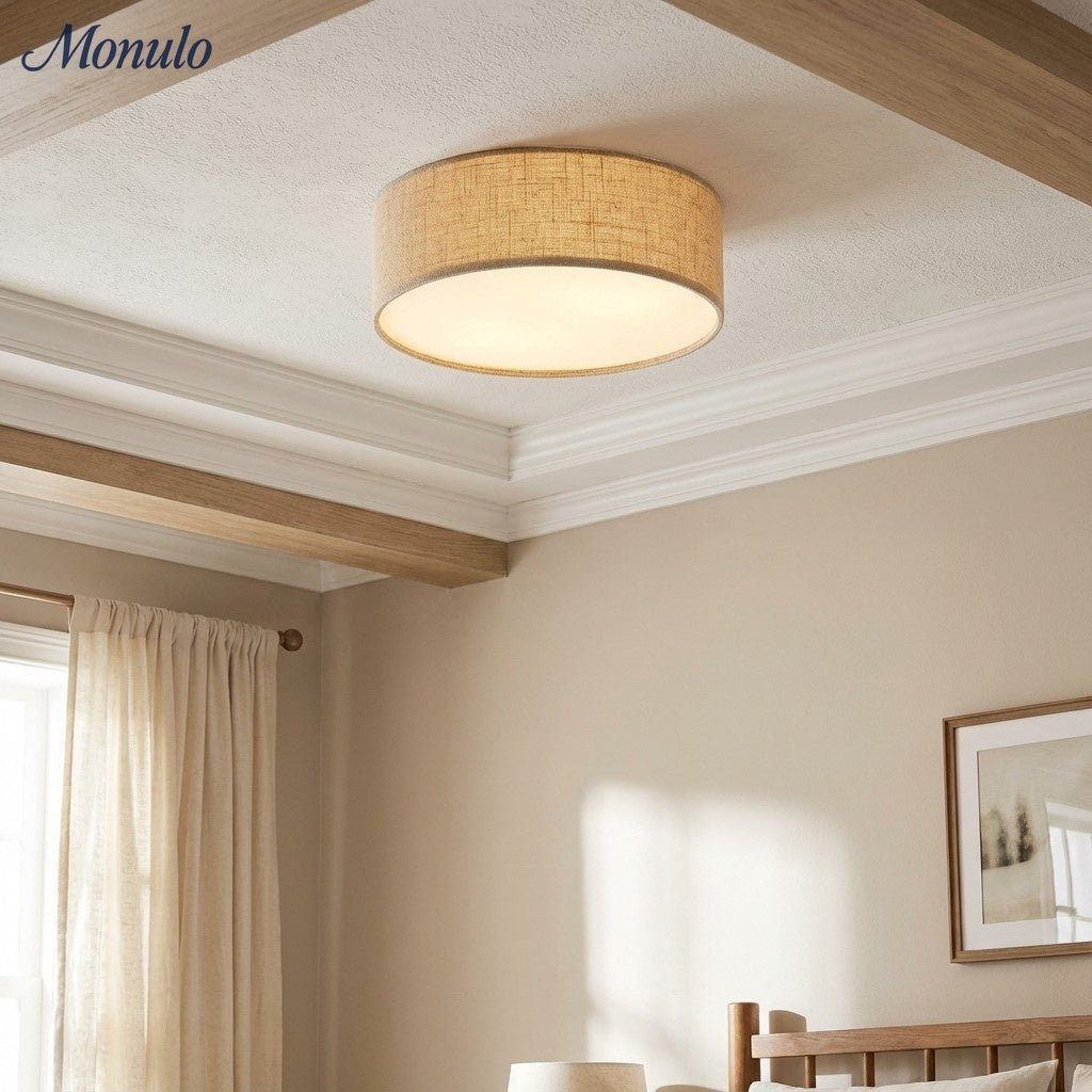 Linen Drum Ceiling Light, 45.7cm, White Flax Texture