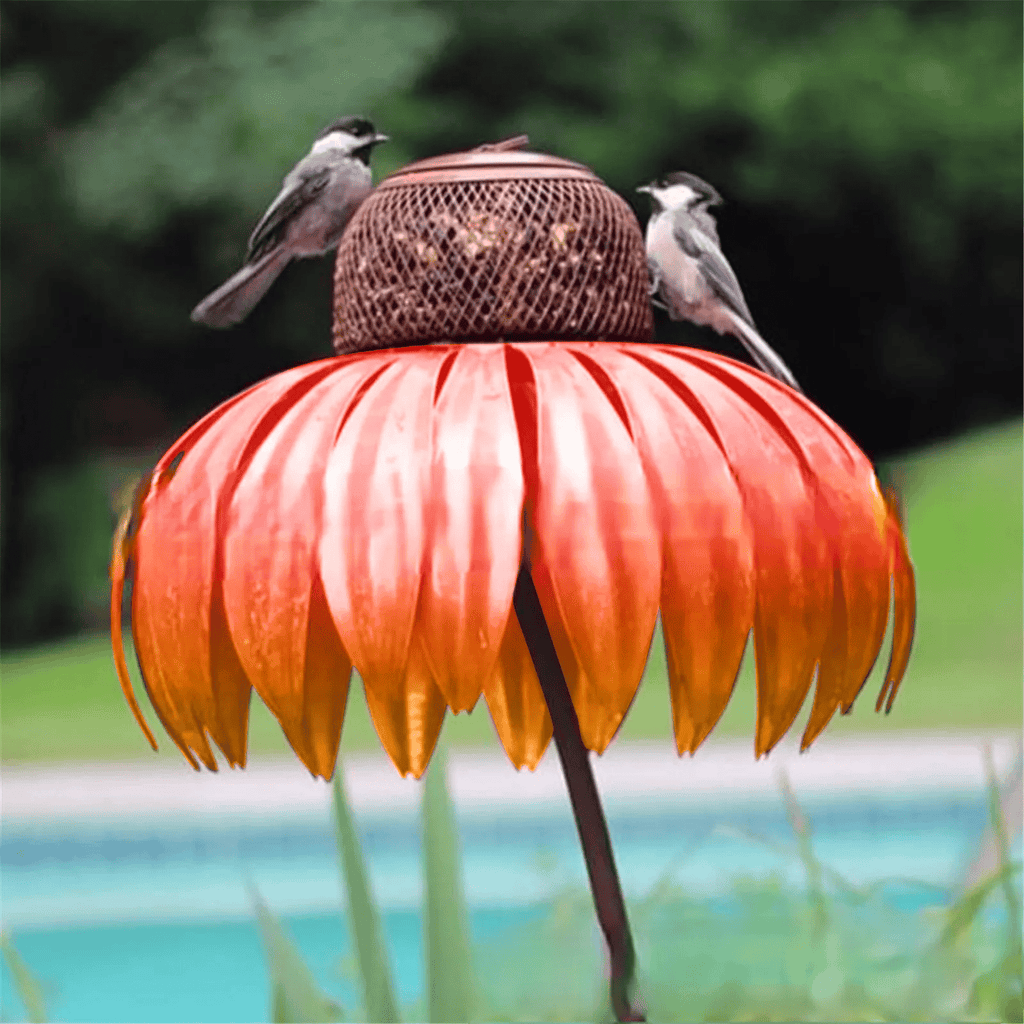 Decorative Metal Bird Feeder on Garden Stake