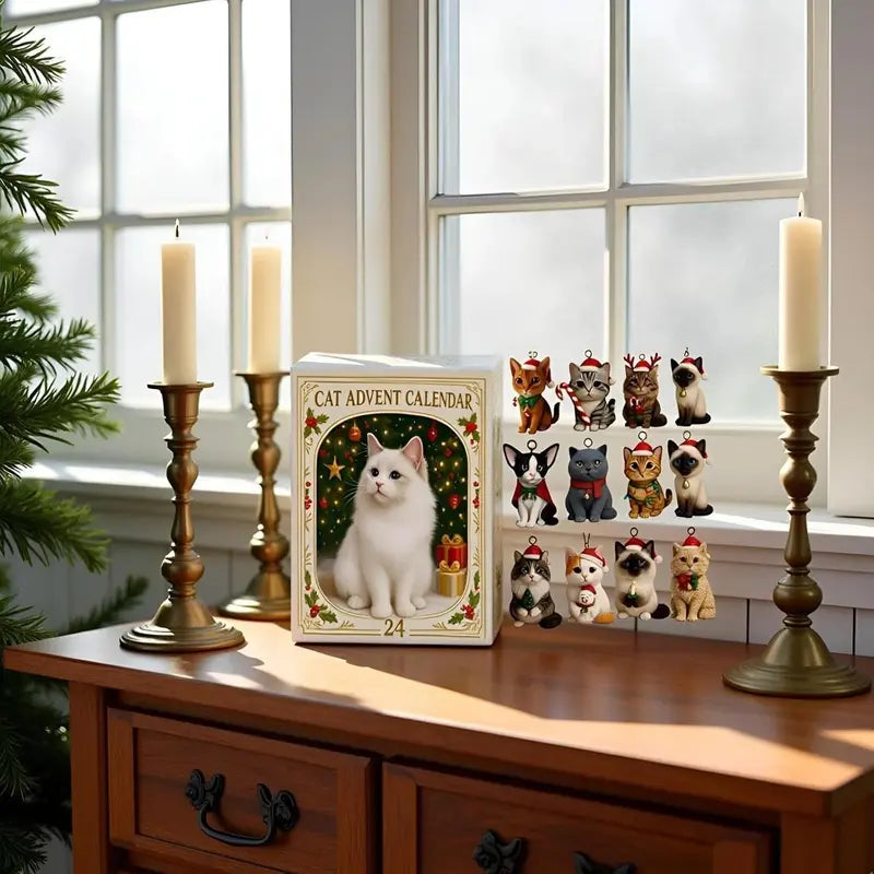 Cat Advent Calendar with 24 Clear Acrylic Hanging Figures