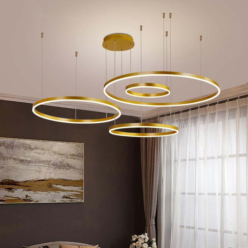 Circular Ring LED Pendant Light, 2-5 Rings, Black, Gold or Brown