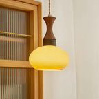 Glass and Wood Pendant Light with E27 Fitting, Retro Style