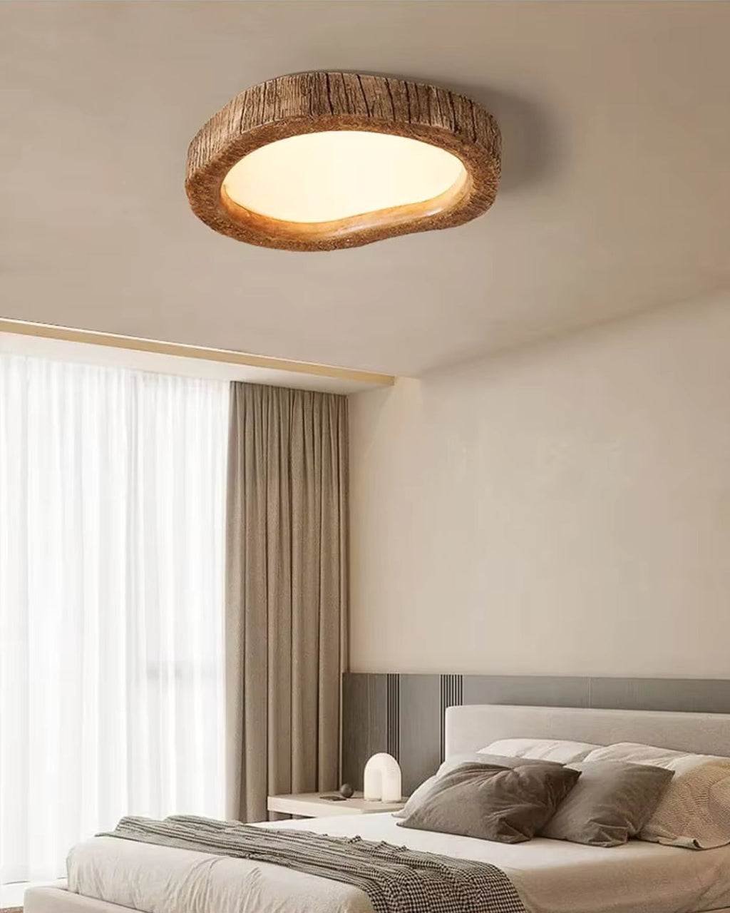 Round Wood-Effect LED Ceiling Light, Low Profile, 3 Sizes
