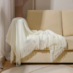 Chunky Knit Throw with Fringe Trim, Soft Acrylic, 2 Sizes
