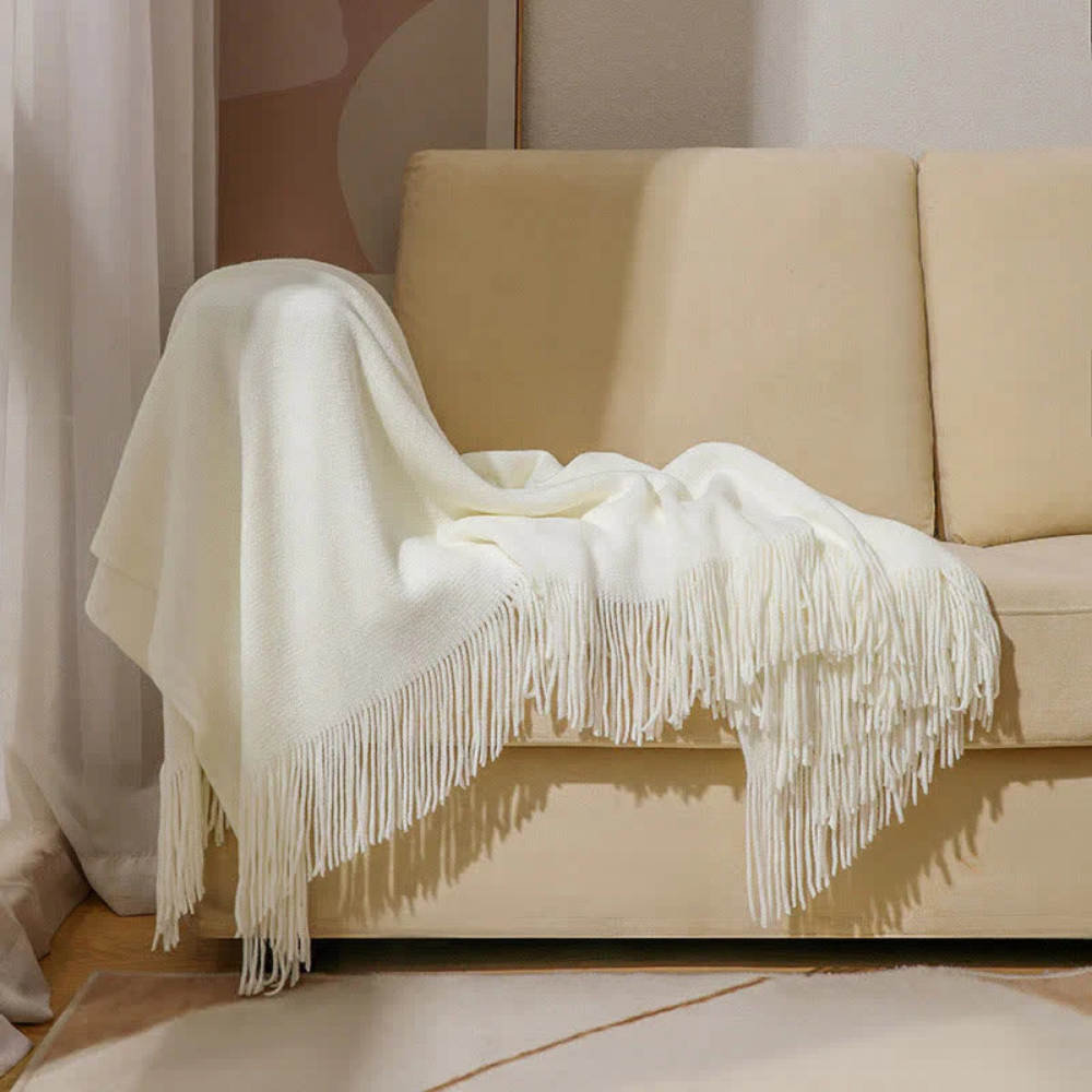 Chunky Knit Throw with Fringe Trim, Soft Acrylic, 2 Sizes