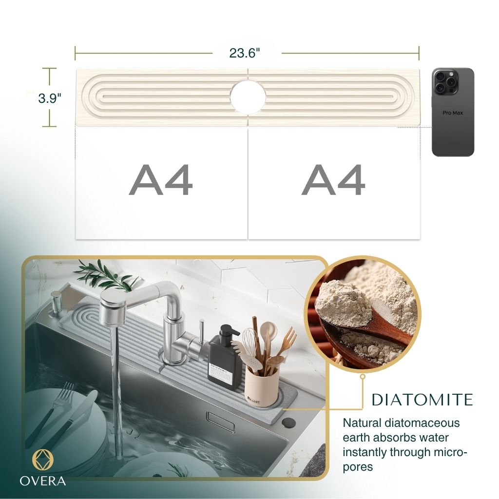 Diatomite Draining Mat for Taps and Sinks, Fast-Drying