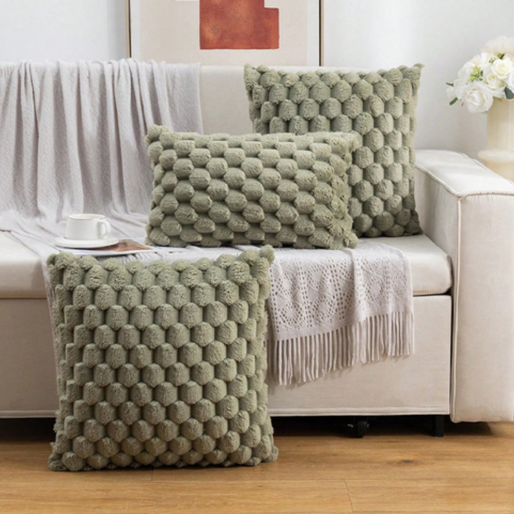 3D Textured Cushion Cover in Cotton Blend with Zip, 11 Colours