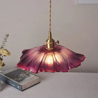 Ribbed Glass Flower Pendant Light with Gold-Tone Fitting