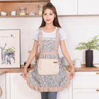Floral Cotton Apron, Water-Repellent with Pockets, Adjustable