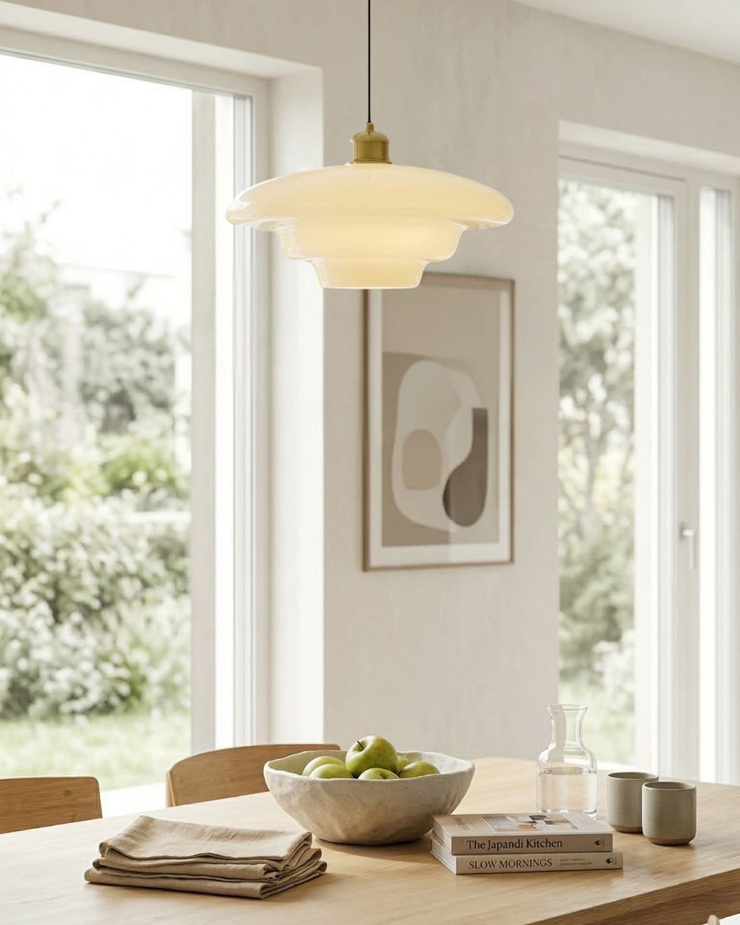 Opal White Glass Pendant Light with Brushed Brass, E27