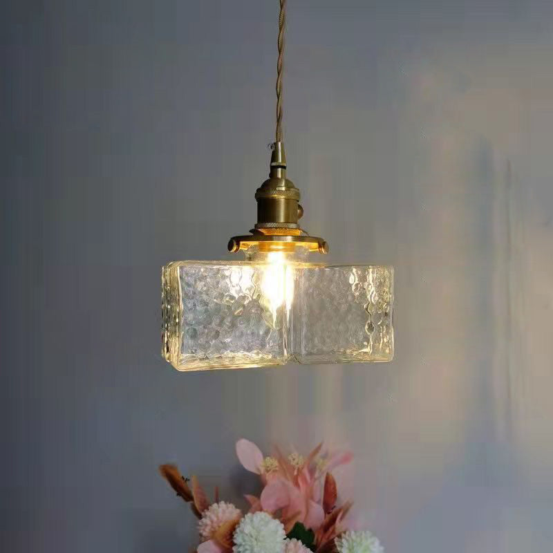 Vintage Ribbed Glass Pendant Light with Iron Frame