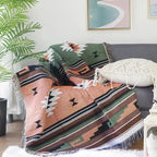 Jacquard Woven Throw with Plaited Fringes, 130 x 160 cm