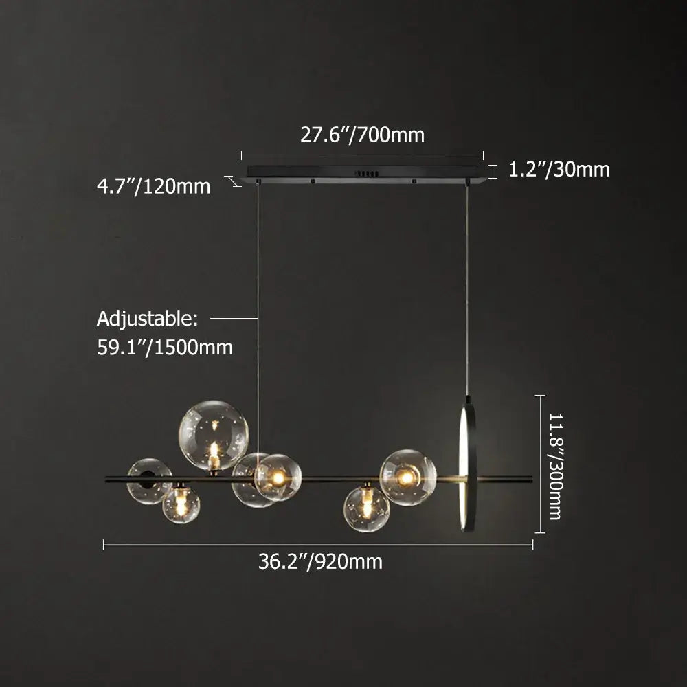 Linear Glass Globe Pendant Light, 7 or 10 Lights, G9 LEDs