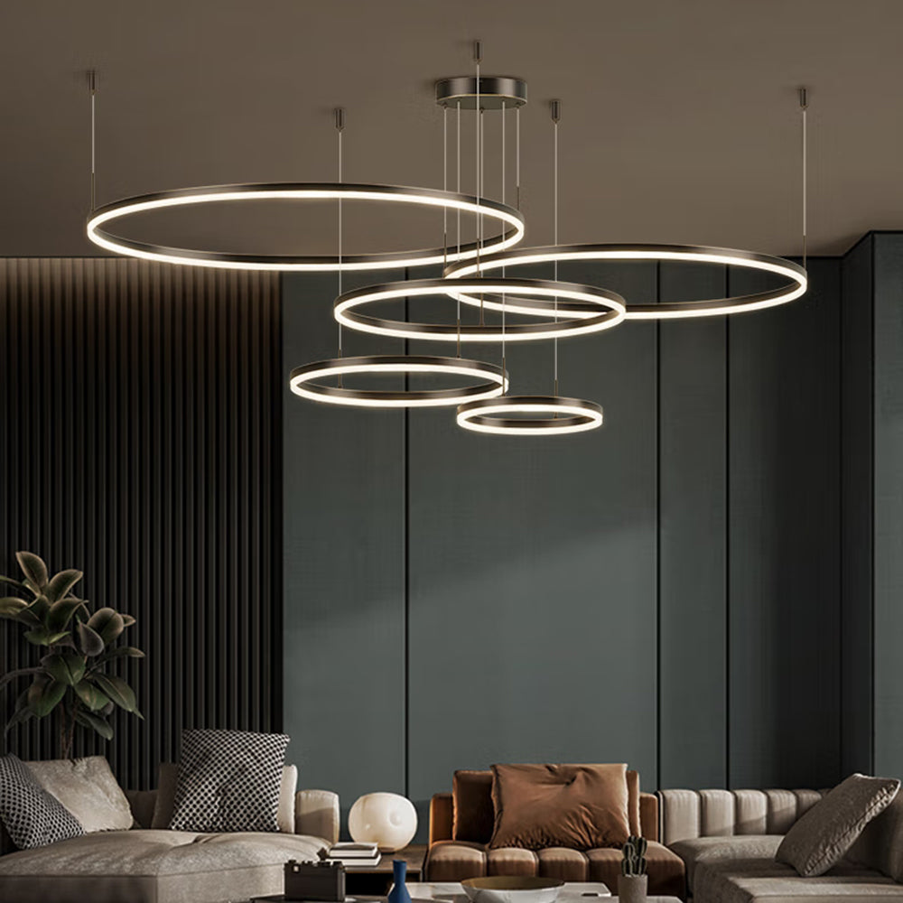 LED Ring Chandelier in Black, Gold or Coffee, 2 to 4 Rings