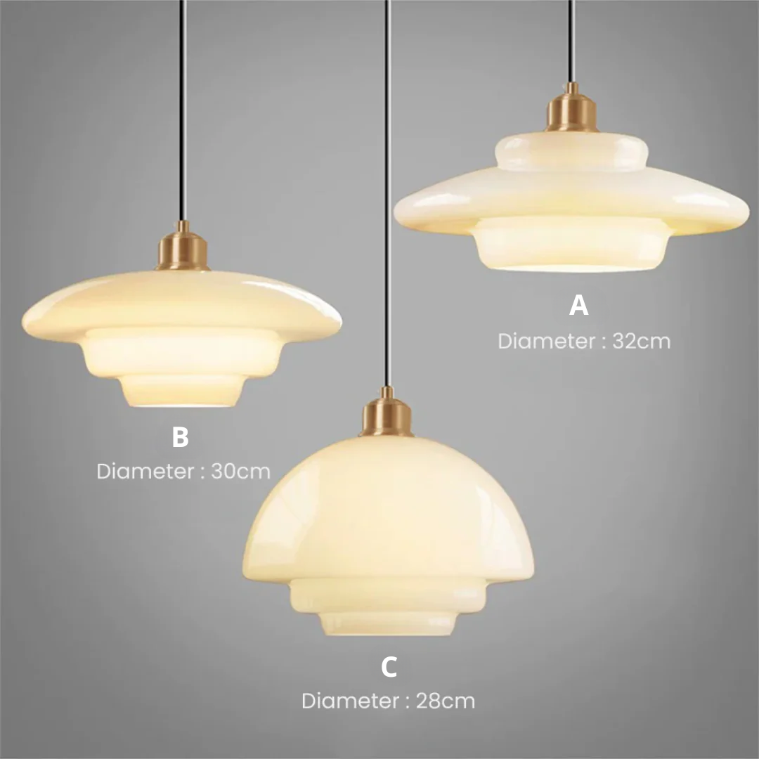 Round Glass Pendant Light with Gold Detail, Adjustable Drop