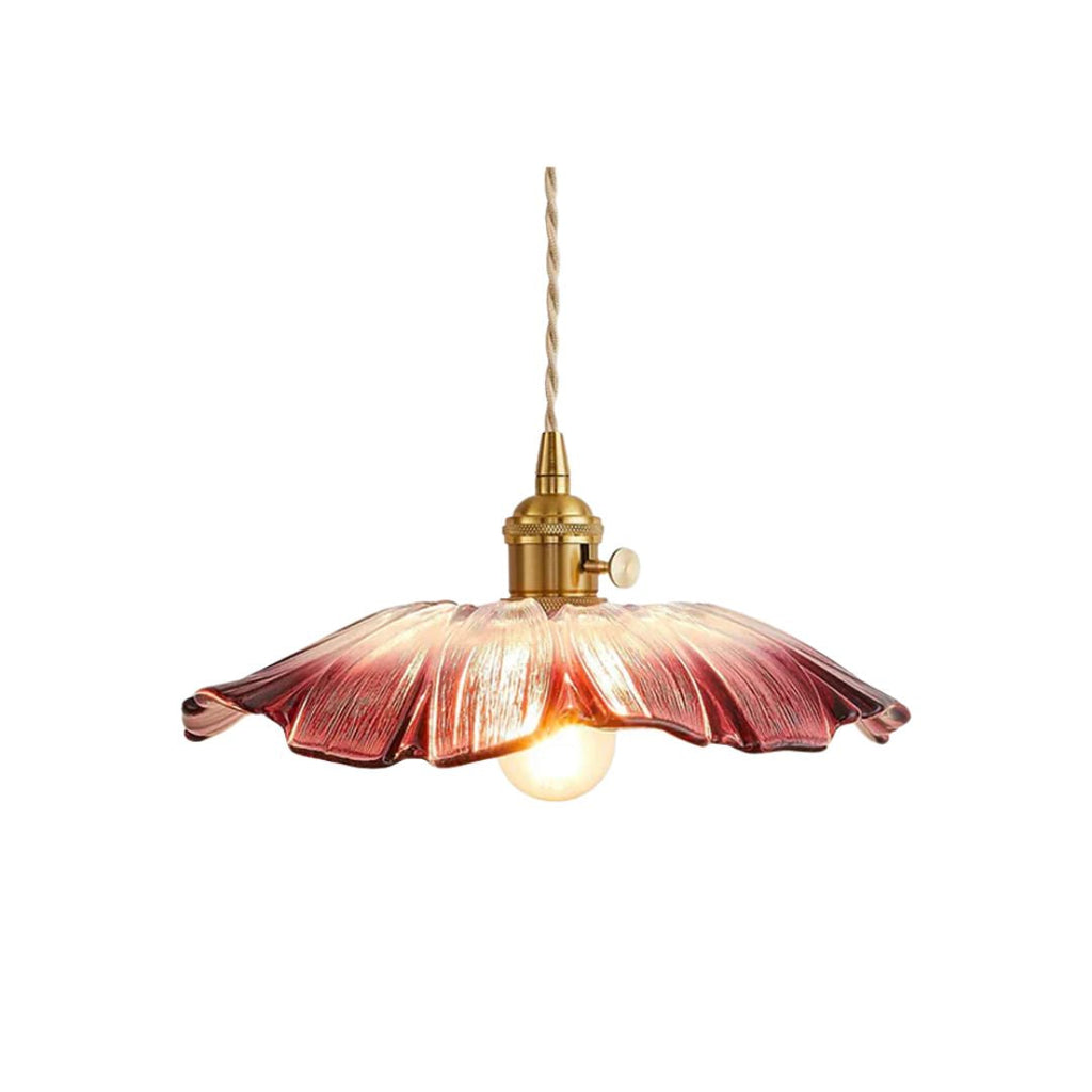 Ribbed Glass Flower Pendant Light with Gold-Tone Fitting