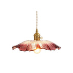 Ribbed Glass Flower Pendant Light with Gold-Tone Fitting