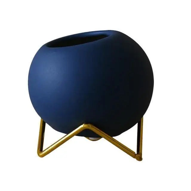 Small Ceramic Plant Pot on Metal Stand, 10.5cm, Three Colours