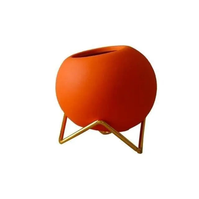Small Ceramic Plant Pot on Metal Stand, 10.5cm, Three Colours