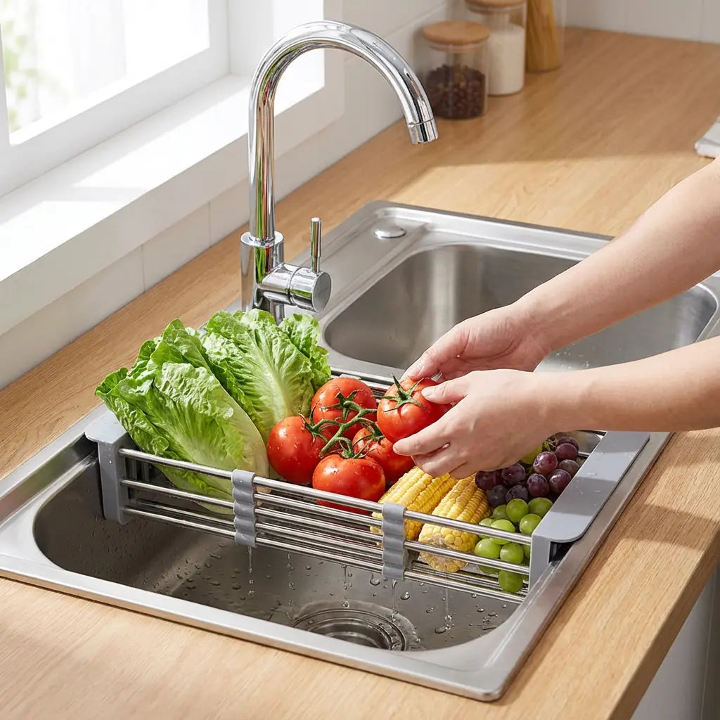 Extendable Stainless Steel Over-Sink Drying Rack, 28.5-47cm