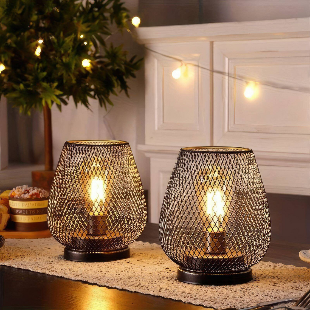 Cordless Metal Mesh Table Lamp, Rechargeable Warm White LED