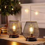 Cordless Metal Mesh Table Lamp, Rechargeable Warm White LED