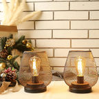 Cordless Metal Mesh Table Lamp, Rechargeable Warm White LED