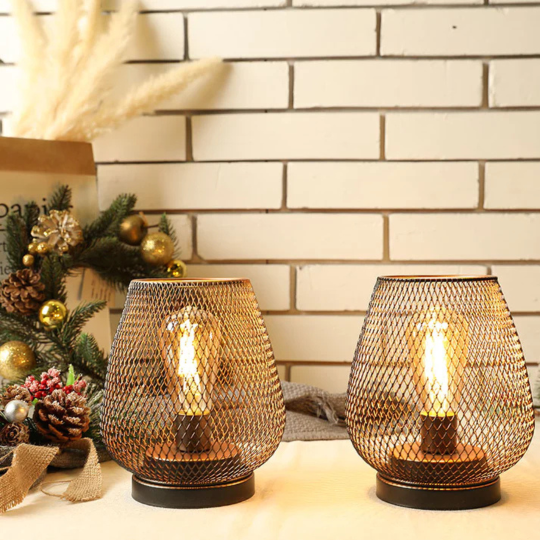 Cordless Metal Mesh Table Lamp, Rechargeable Warm White LED