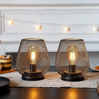 Cordless Metal Mesh Table Lamp, Rechargeable Warm White LED