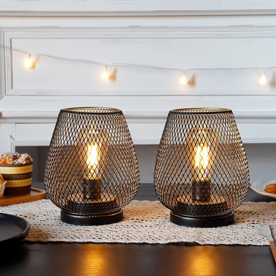 Cordless Metal Mesh Table Lamp, Rechargeable Warm White LED